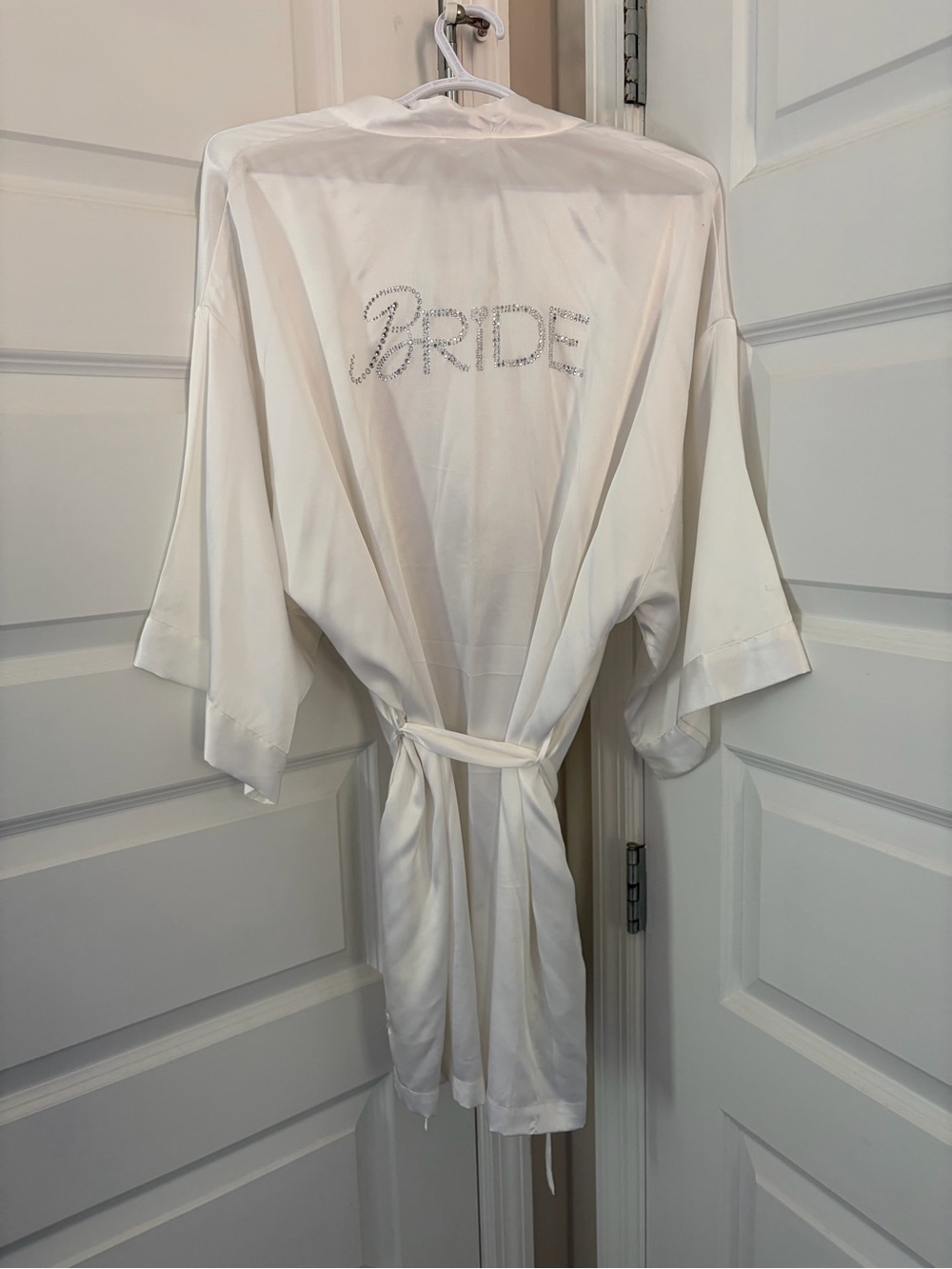 Victoria's Secret White Satin Bride Robe with Rhinestone Script